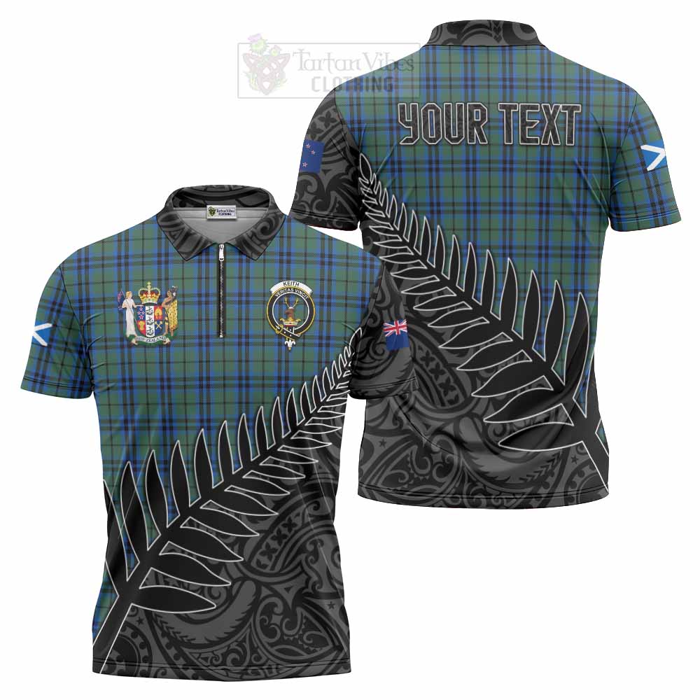 Tartan Vibes Clothing Keith Crest Tartan Zipper Polo Shirt with New Zealand Silver Fern Half Style