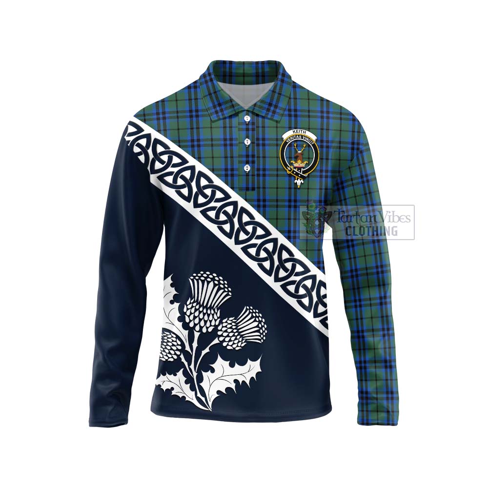 Tartan Vibes Clothing Keith Tartan Long Sleeve Polo Shirt Featuring Thistle and Scotland Map