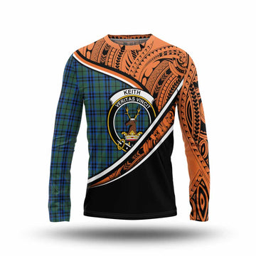 Keith Crest Tartan Long Sleeve T-Shirt with Polynesian Vibes Style - Orange Version