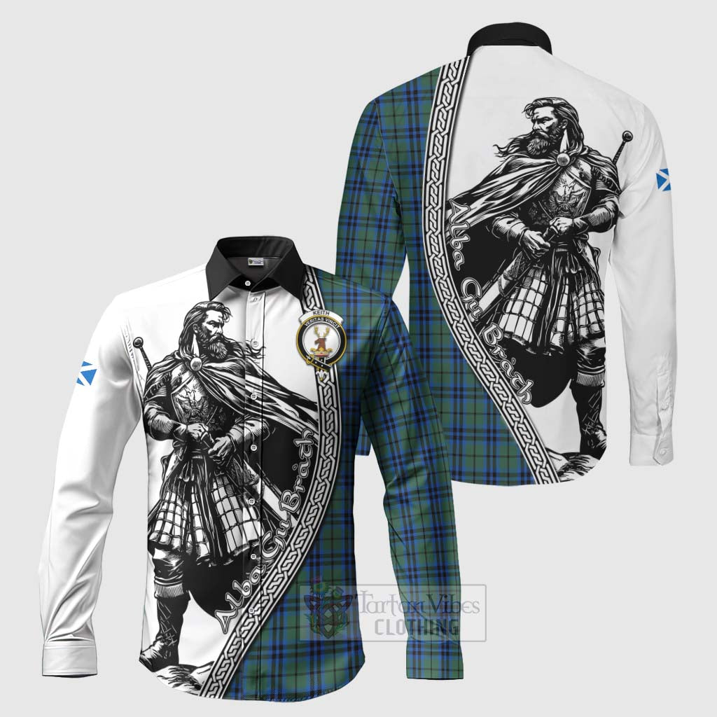 Tartan Vibes Clothing Keith Tartan Clan Crest Long Sleeve Button Shirt with Highlander Warrior Celtic Style