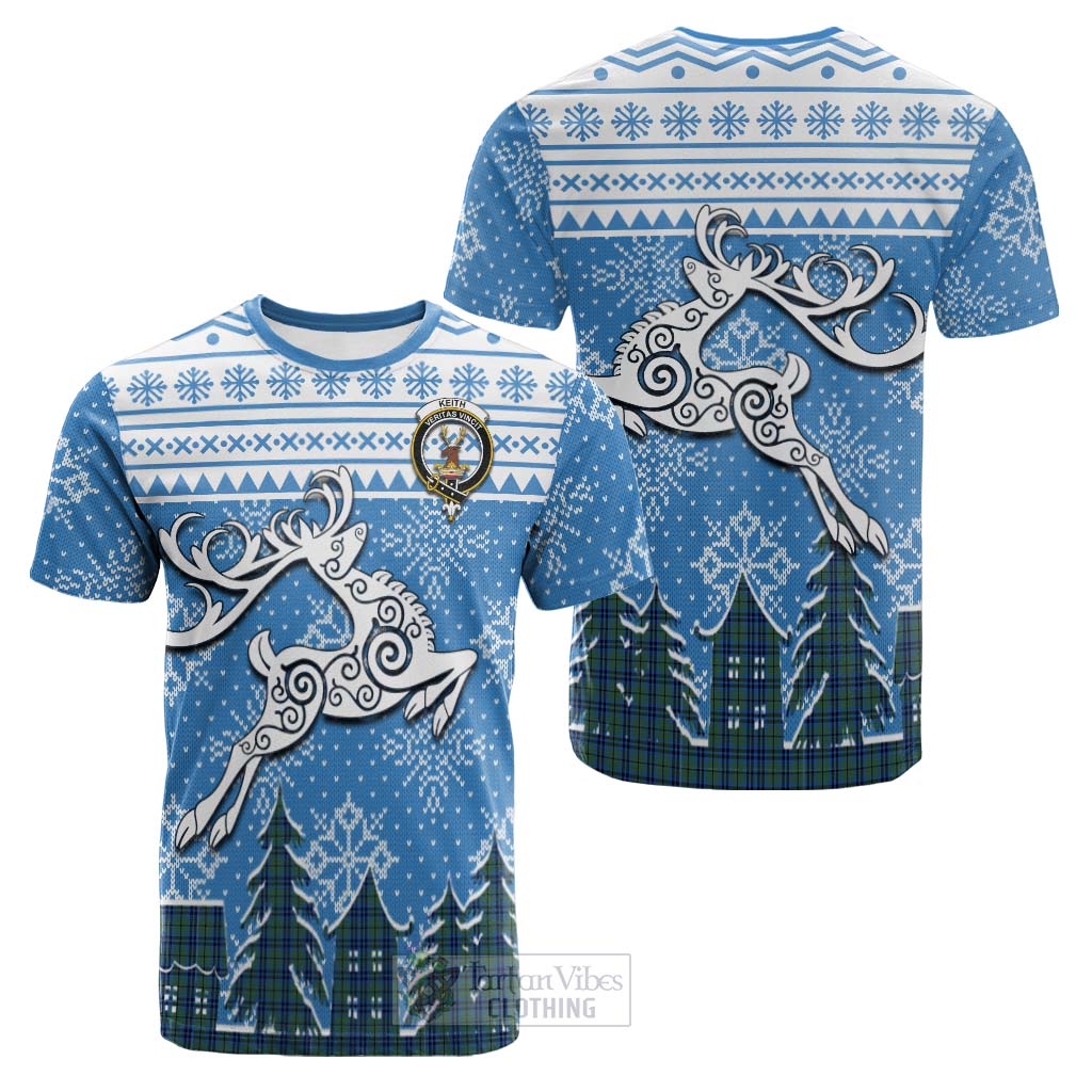 Tartan Vibes Clothing Keith Clan Christmas Cotton T-shirt Celtic Reindeer Style