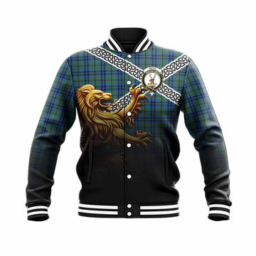 Keith Crest Tartan Baseball Jacket with Golden Lion Emblem Celtic Style Unisex - Tartan Vibes Clothing