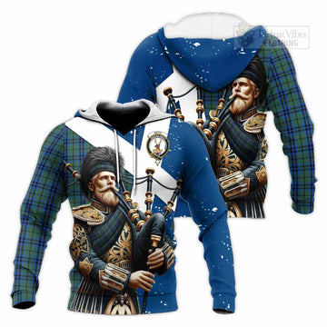 Keith Tartan Knitted Hoodie with Family Crest Scottish Bagpiper Vibes