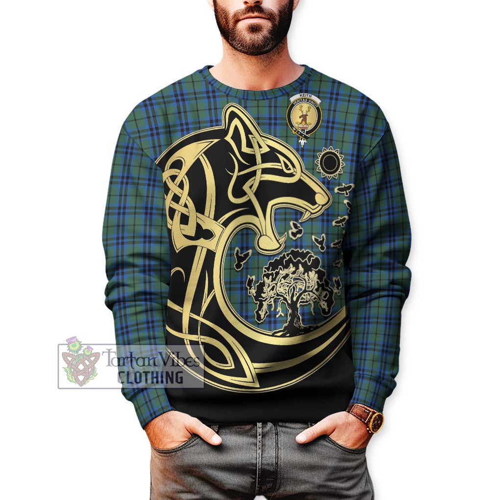 Keith Tartan Sweatshirt with Family Crest Celtic Wolf Style Unisex - Tartan Vibes Clothing