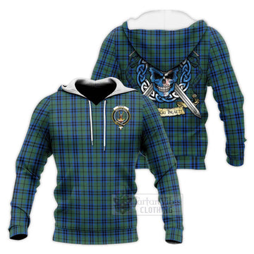 Keith Tartan Knitted Hoodie with Family Crest Celtic Skull Style