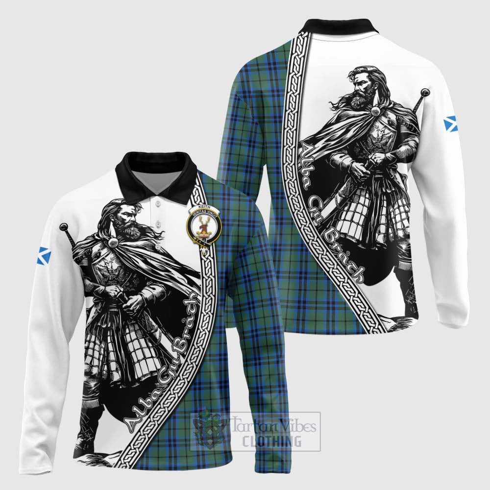 Tartan Vibes Clothing Keith Tartan Clan Crest Long Sleeve Polo Shirt with Highlander Warrior Celtic Style