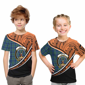 Keith Crest Tartan Kid T-Shirt with Polynesian Vibes Style - Orange Version