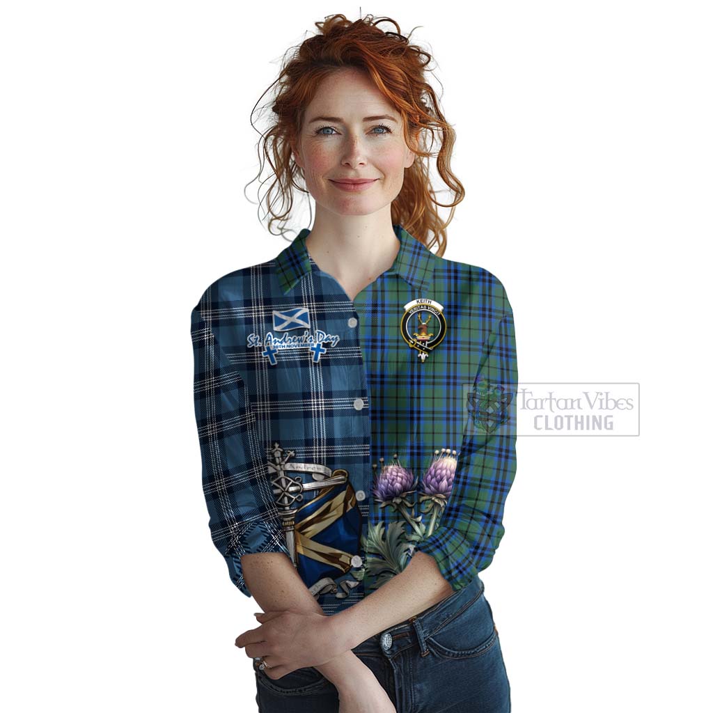 Tartan Vibes Clothing Keith Tartan Women's Casual Shirt Happy St. Andrew's Day Half Tartan Style