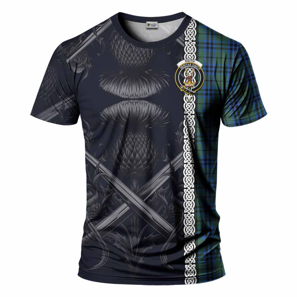 Tartan Vibes Clothing Keith Tartan T-Shirt with Family Crest Cross Sword Thistle Celtic Vibes