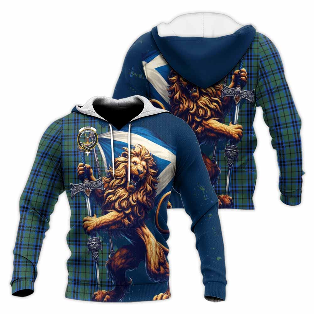 Tartan Vibes Clothing Keith Tartan Family Crest Knitted Hoodie with Scottish Majestic Lion