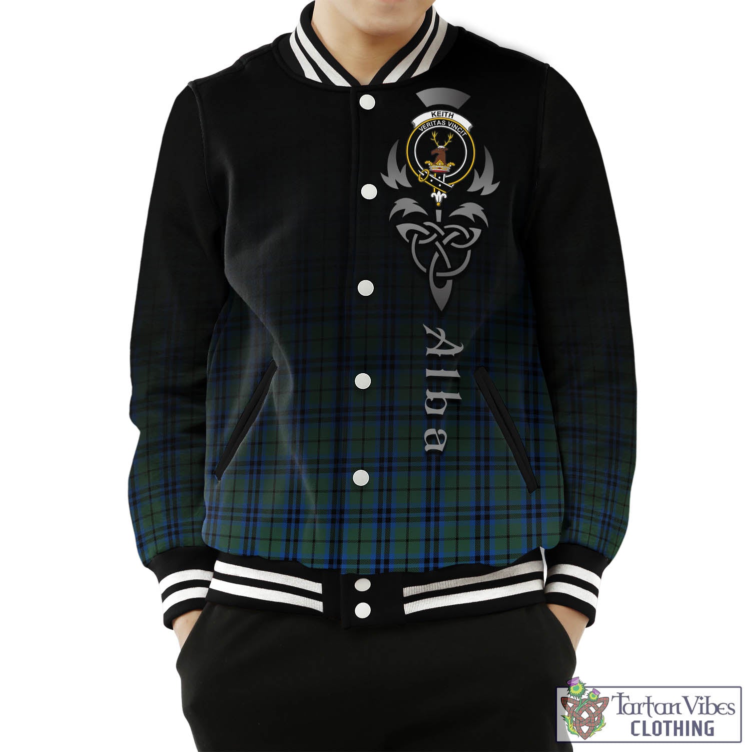 Tartan Vibes Clothing Keith Tartan Baseball Jacket Featuring Alba Gu Brath Family Crest Celtic Inspired