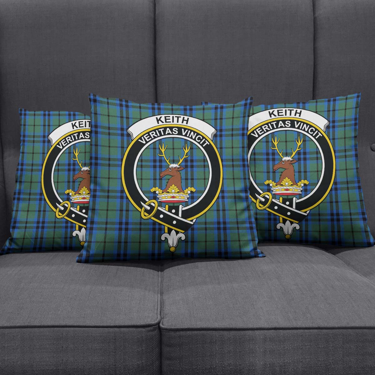 Keith Tartan Pillow Cover with Family Crest Square Pillow Cover - Tartanvibesclothing