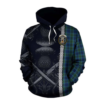 Keith Tartan Cotton Hoodie with Family Crest Cross Sword Thistle Celtic Vibes