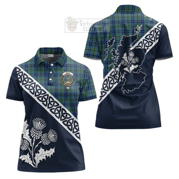 Keith Tartan Women's Polo Shirt Featuring Thistle and Scotland Map