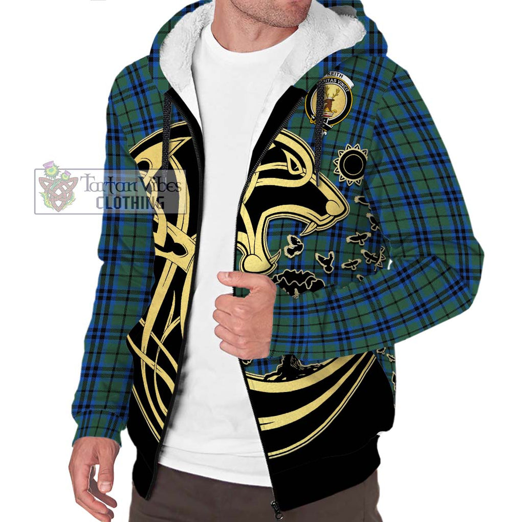 Keith Tartan Sherpa Hoodie with Family Crest Celtic Wolf Style Unisex S - Tartan Vibes Clothing