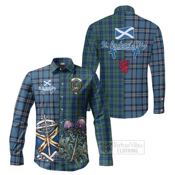 Keith Tartan Long Sleeve Button Shirt Happy St. Andrew's Day Half Tartan Style