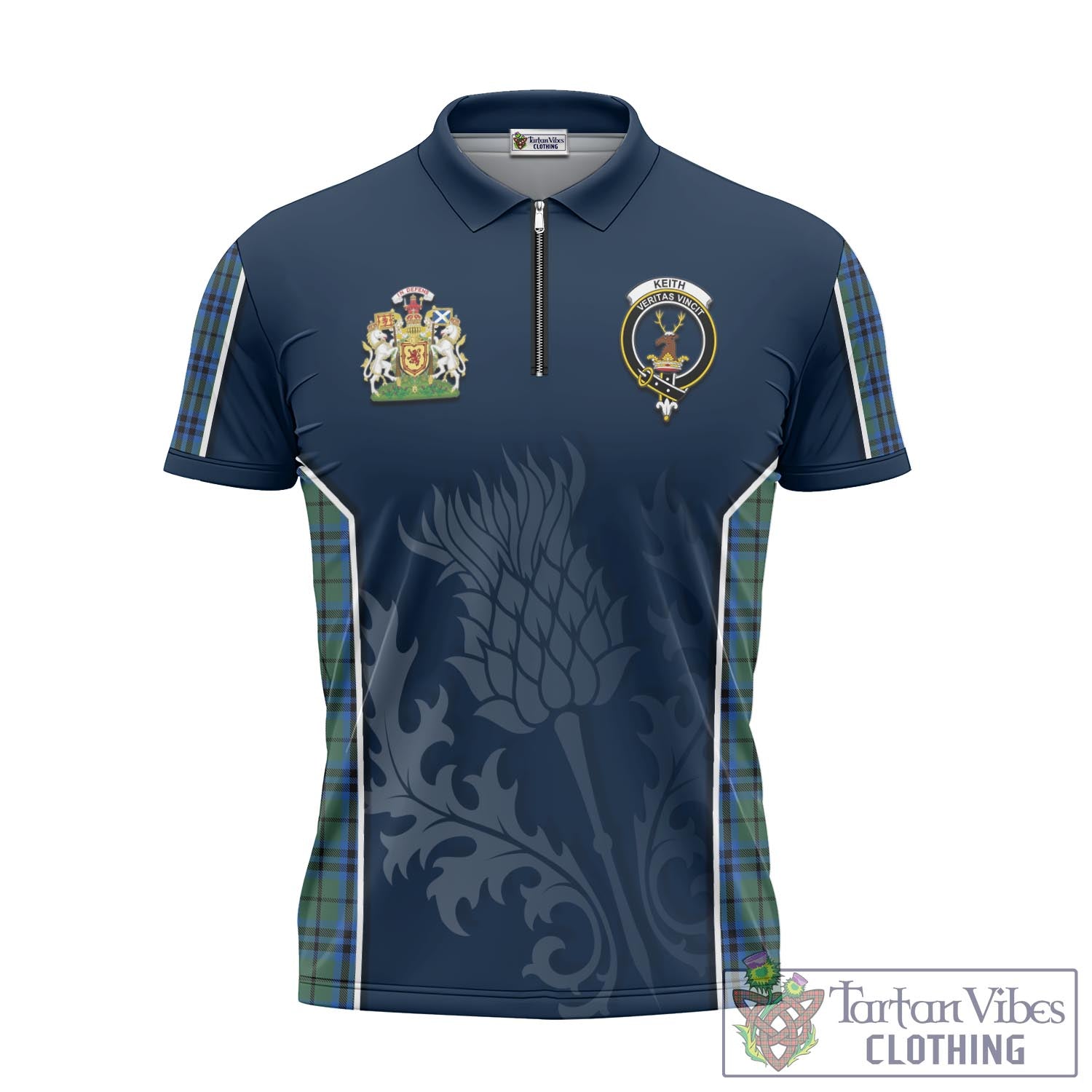 Tartan Vibes Clothing Keith Tartan Zipper Polo Shirt with Family Crest and Scottish Thistle Vibes Sport Style