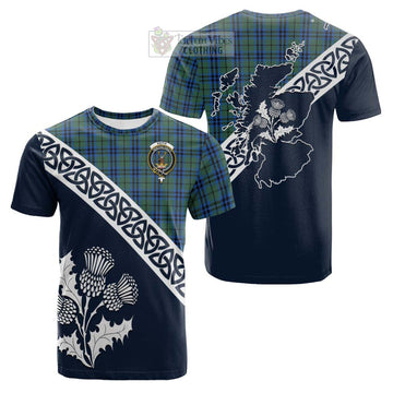 Keith Tartan Cotton T-shirt Featuring Thistle and Scotland Map