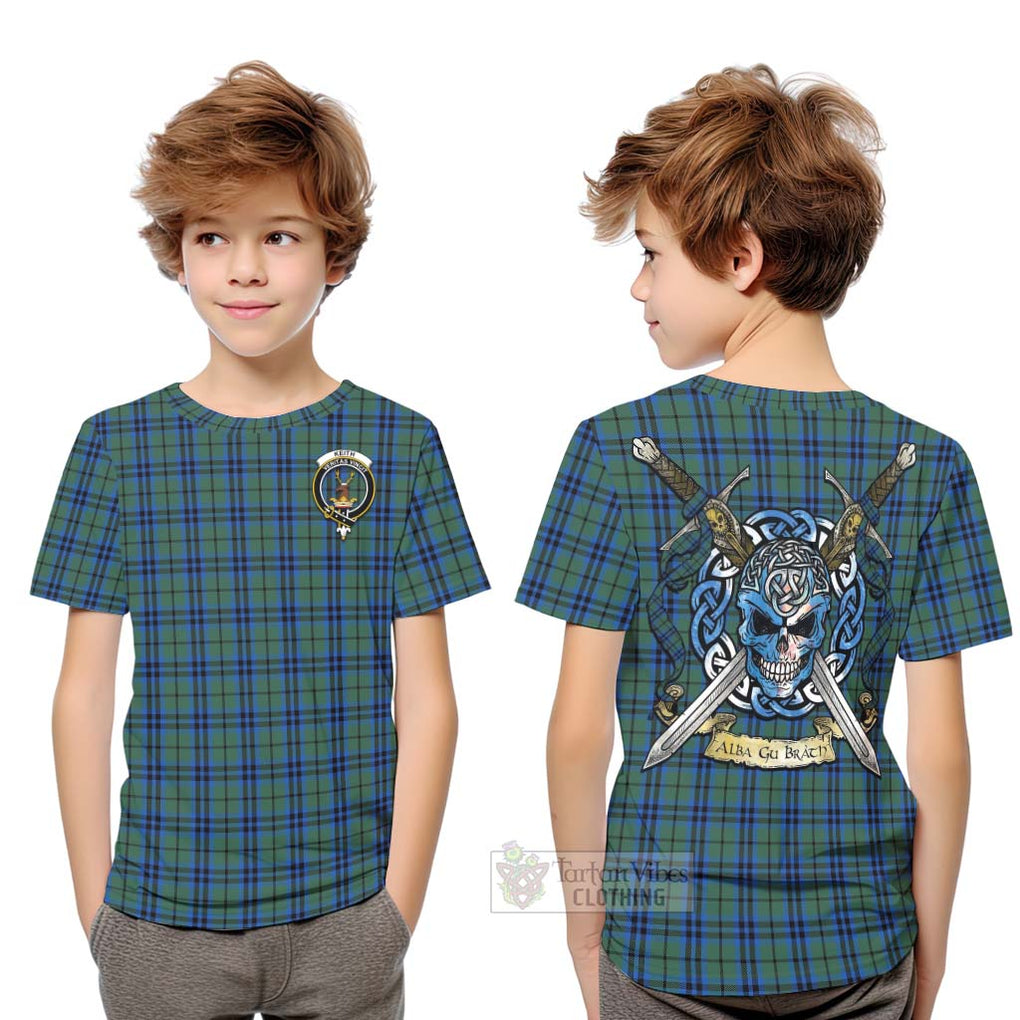 Tartan Vibes Clothing Keith Tartan Kid T-Shirt with Family Crest Celtic Skull Style