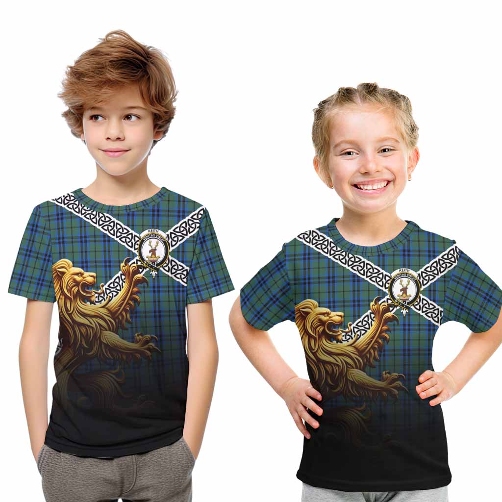 Keith Crest Tartan Kid T-Shirt with Golden Lion Emblem Celtic Style Youth XL Size14 - Tartan Vibes Clothing