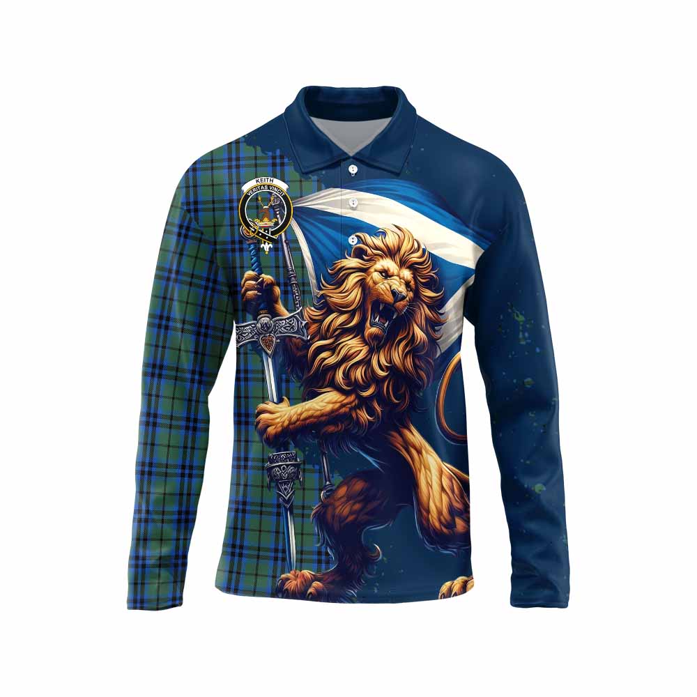 Tartan Vibes Clothing Keith Tartan Family Crest Long Sleeve Polo Shirt with Scottish Majestic Lion