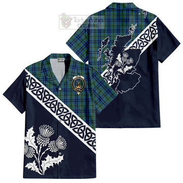 Keith Tartan Short Sleeve Button Shirt Featuring Thistle and Scotland Map