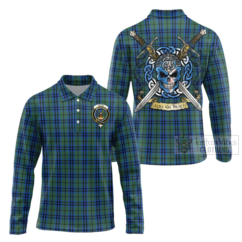 Tartan Vibes Clothing Keith Tartan Long Sleeve Polo Shirt with Family Crest Celtic Skull Style