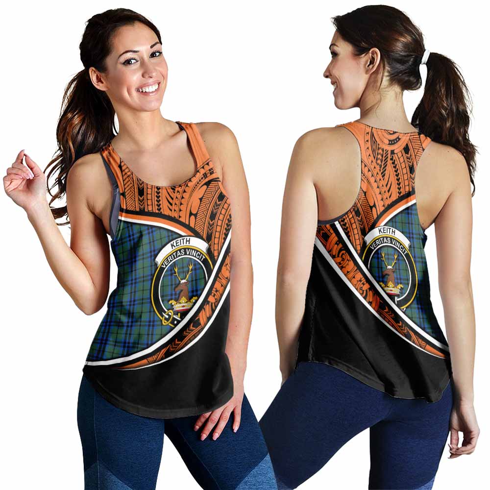 Tartan Vibes Clothing Keith Crest Tartan Women's Racerback Tanks with Maori Tattoo Style - Orange Version