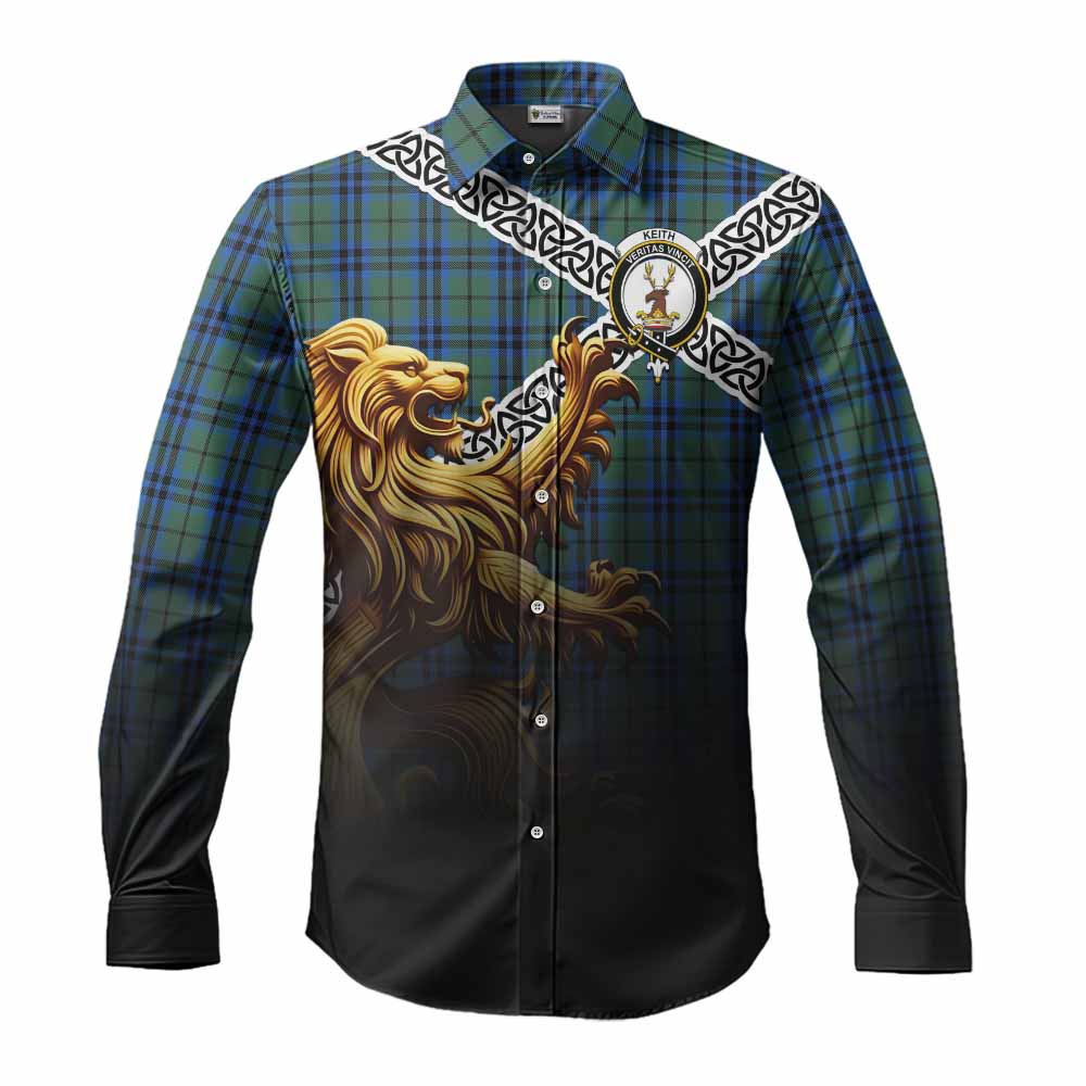 Keith Crest Tartan Long Sleeve Button Shirt with Golden Lion Emblem Celtic Style Men's Shirt S - Tartan Vibes Clothing