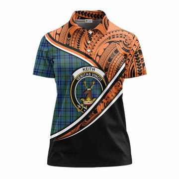 Keith Crest Tartan Women's Polo Shirt with Polynesian Vibes Style - Orange Version