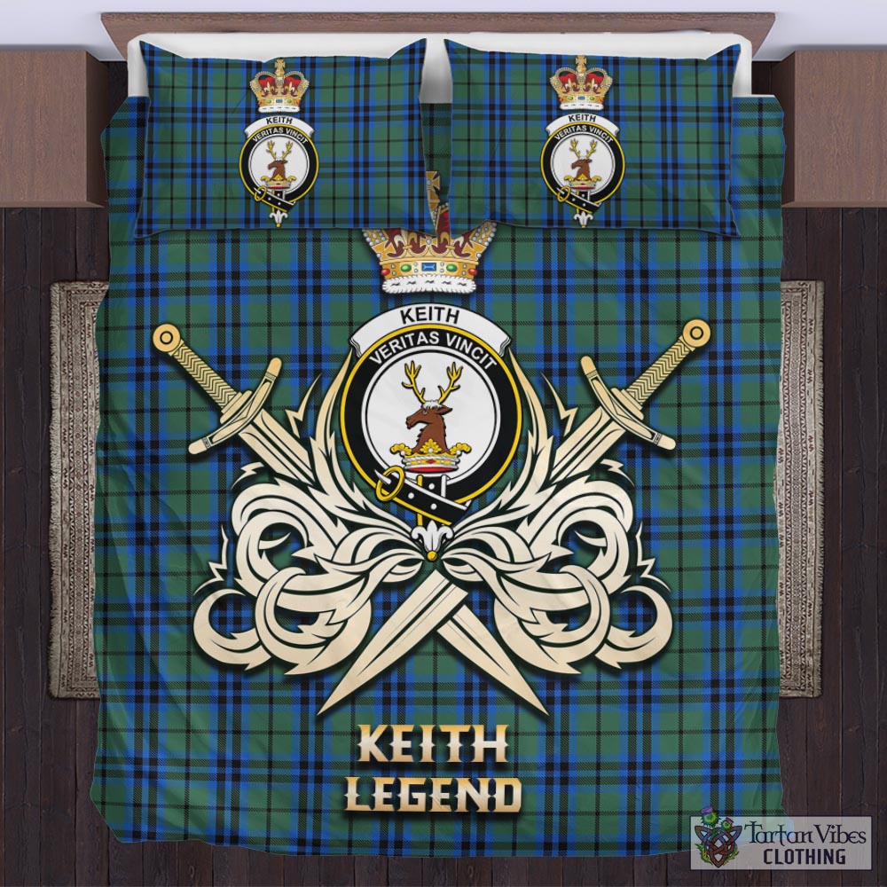 Tartan Vibes Clothing Keith Tartan Bedding Set with Clan Crest and the Golden Sword of Courageous Legacy