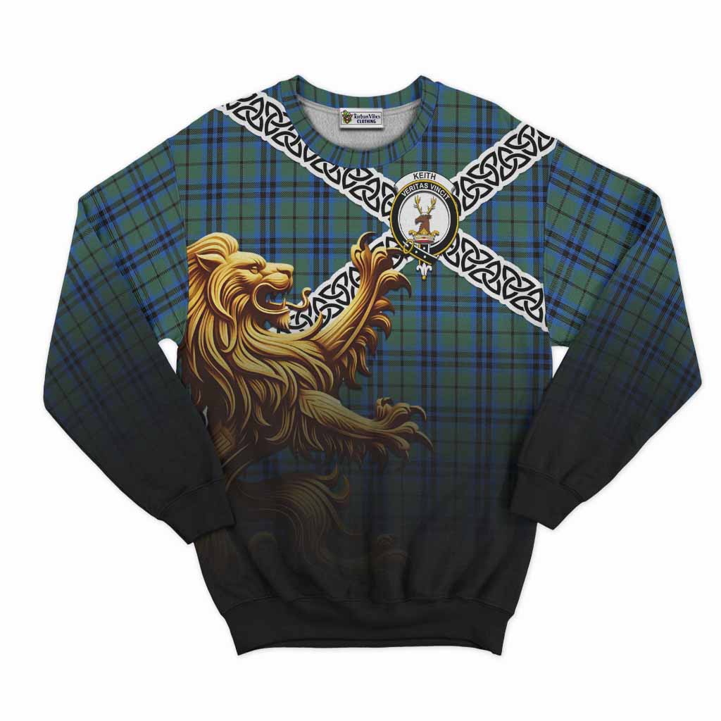 Keith Crest Tartan Sweatshirt with Golden Lion Emblem Celtic Style Unisex - Tartan Vibes Clothing