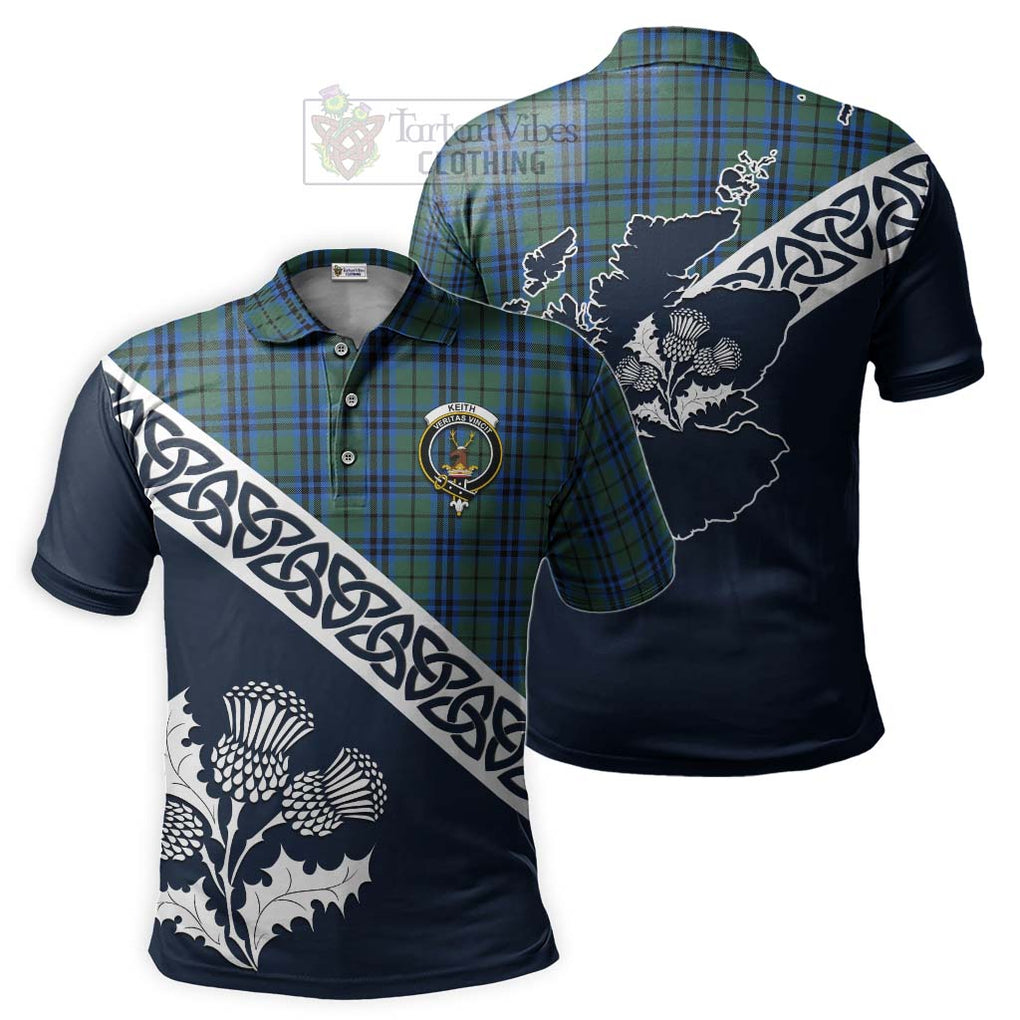 Keith Tartan Polo Shirt Featuring Thistle and Scotland Map