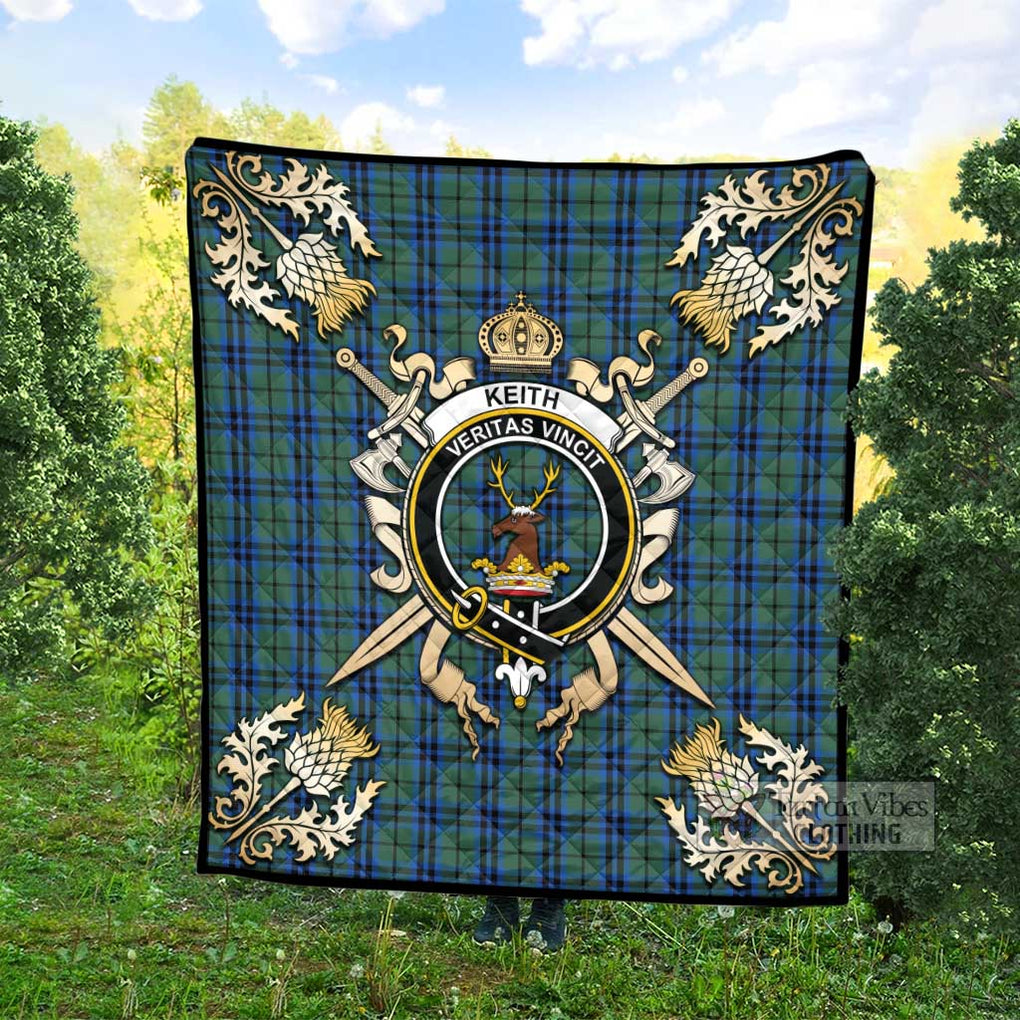 Tartan Vibes Clothing Keith Tartan Quilt with Family Crest and Scottish Golden Courage Shield