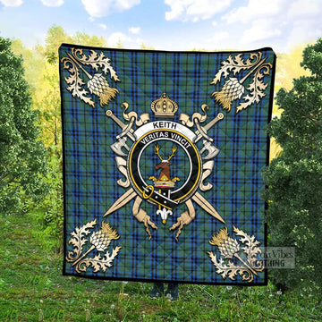 Keith Tartan Quilt with Family Crest and Golden Thistle Crossed Sword Design