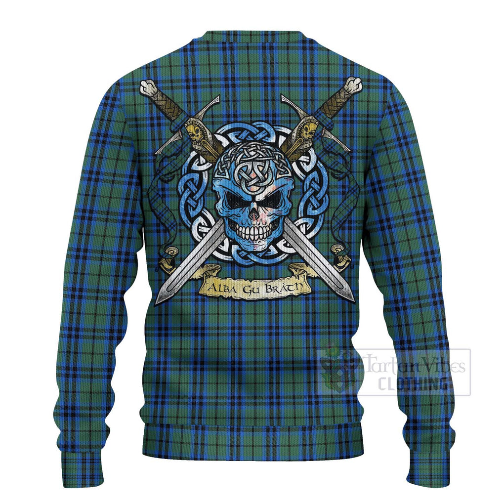 Tartan Vibes Clothing Keith Tartan Knitted Sweater with Family Crest Celtic Skull Style