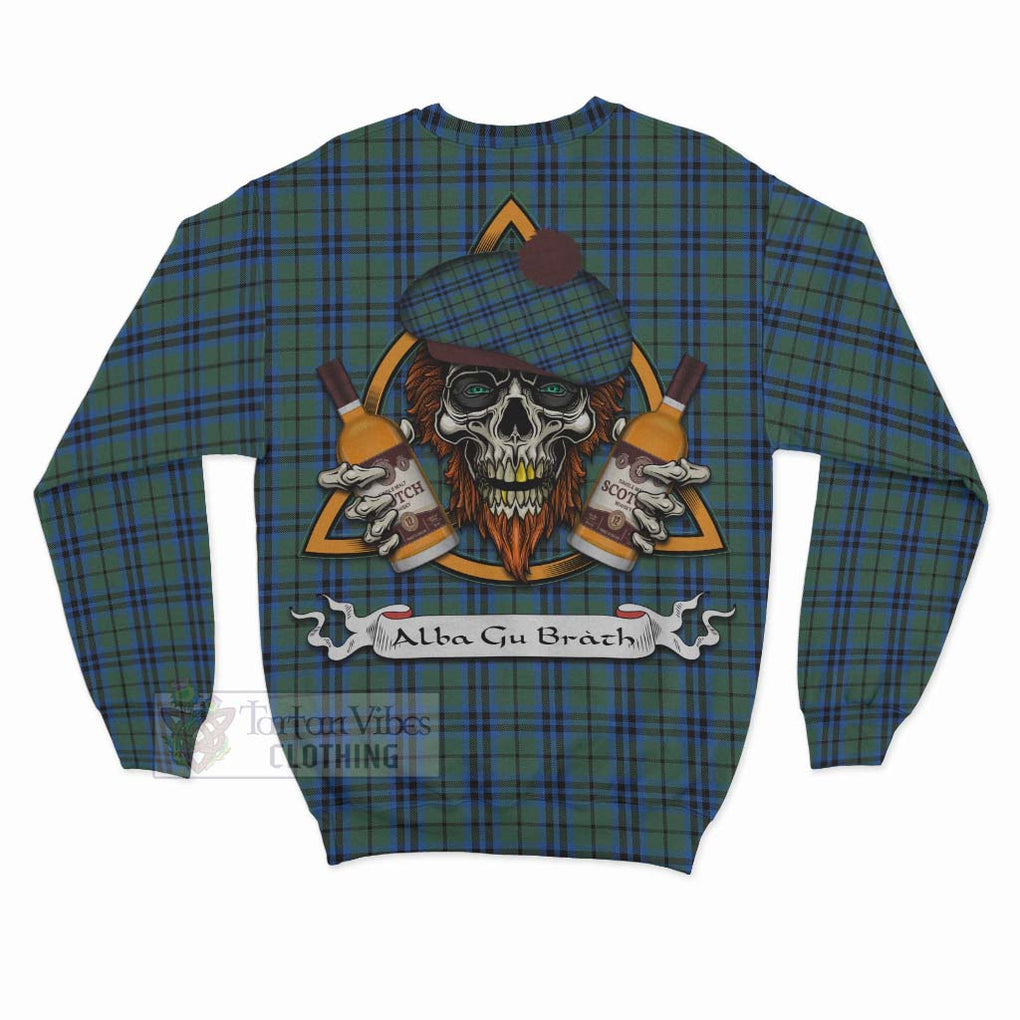 Tartan Vibes Clothing Keith Tartan Sweatshirt with Family Crest and Bearded Skull Holding Bottles of Whiskey