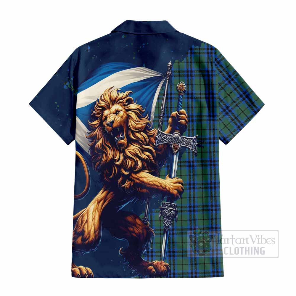 Tartan Vibes Clothing Keith Tartan Family Crest Short Sleeve Button Shirt with Scottish Majestic Lion