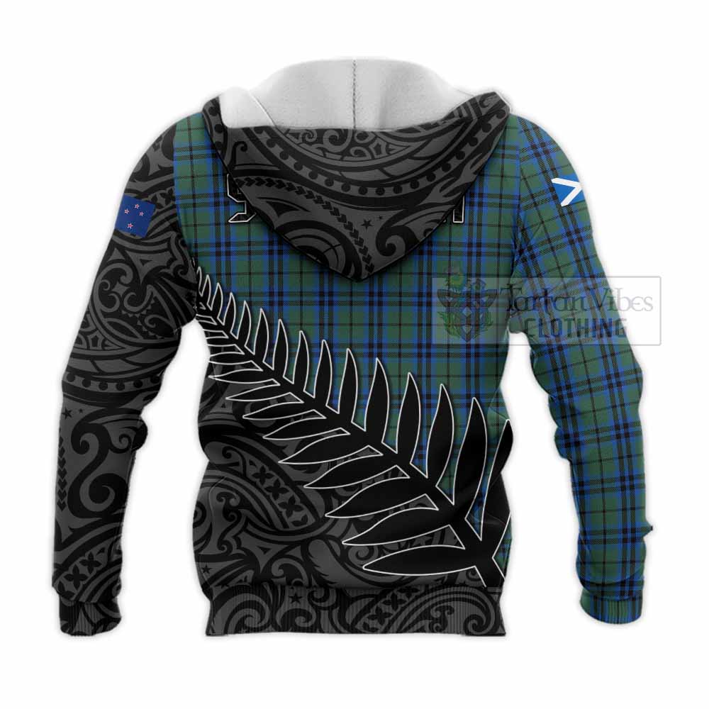 Tartan Vibes Clothing Keith Crest Tartan Knitted Hoodie with New Zealand Silver Fern Half Style