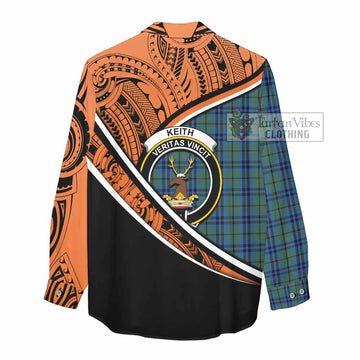 Keith Crest Tartan Women's Casual Shirt with Polynesian Vibes Style - Orange Version