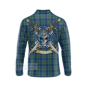 Keith Tartan Long Sleeve Polo Shirt with Family Crest Celtic Skull Style