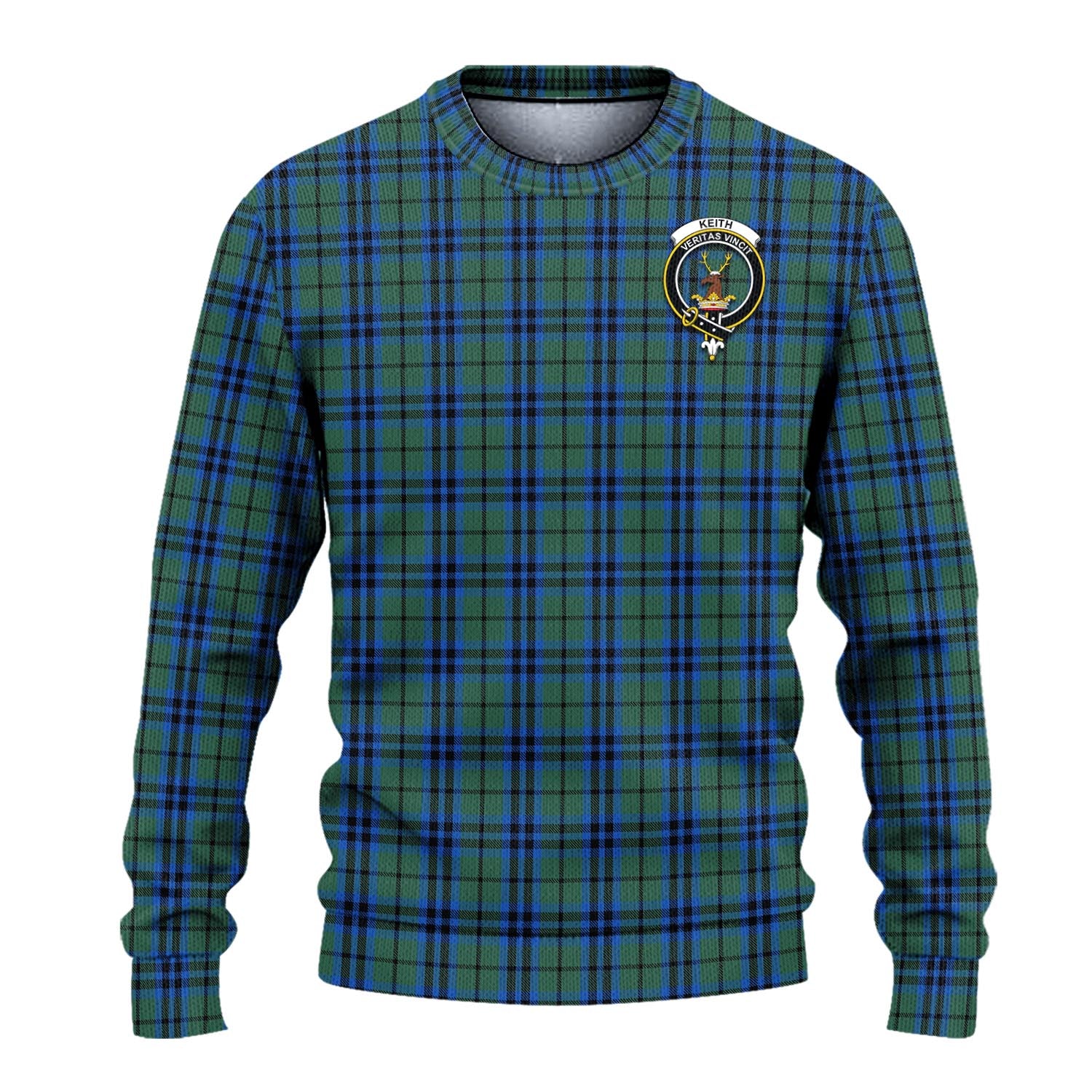 Keith Tartan Knitted Sweater with Family Crest - Tartanvibesclothing