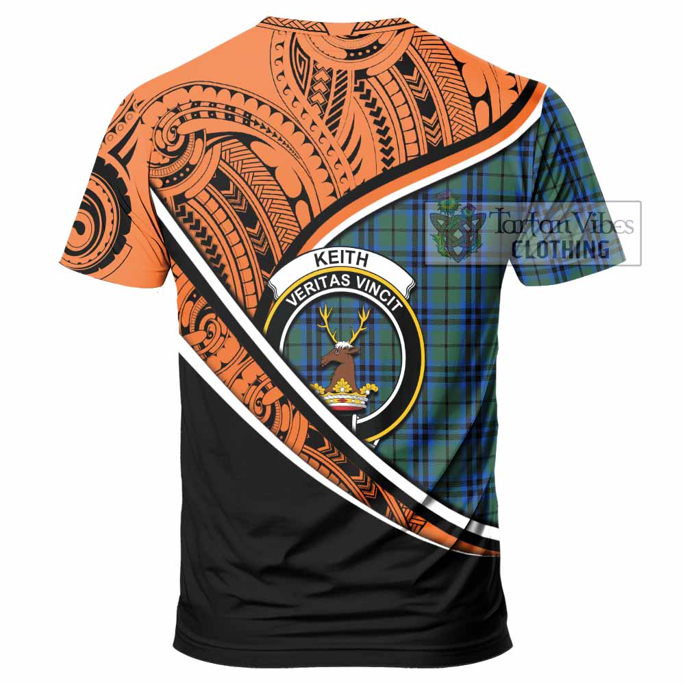 Tartan Vibes Clothing Keith Crest Tartan T-Shirt with Maori Tattoo Style - Orange Version