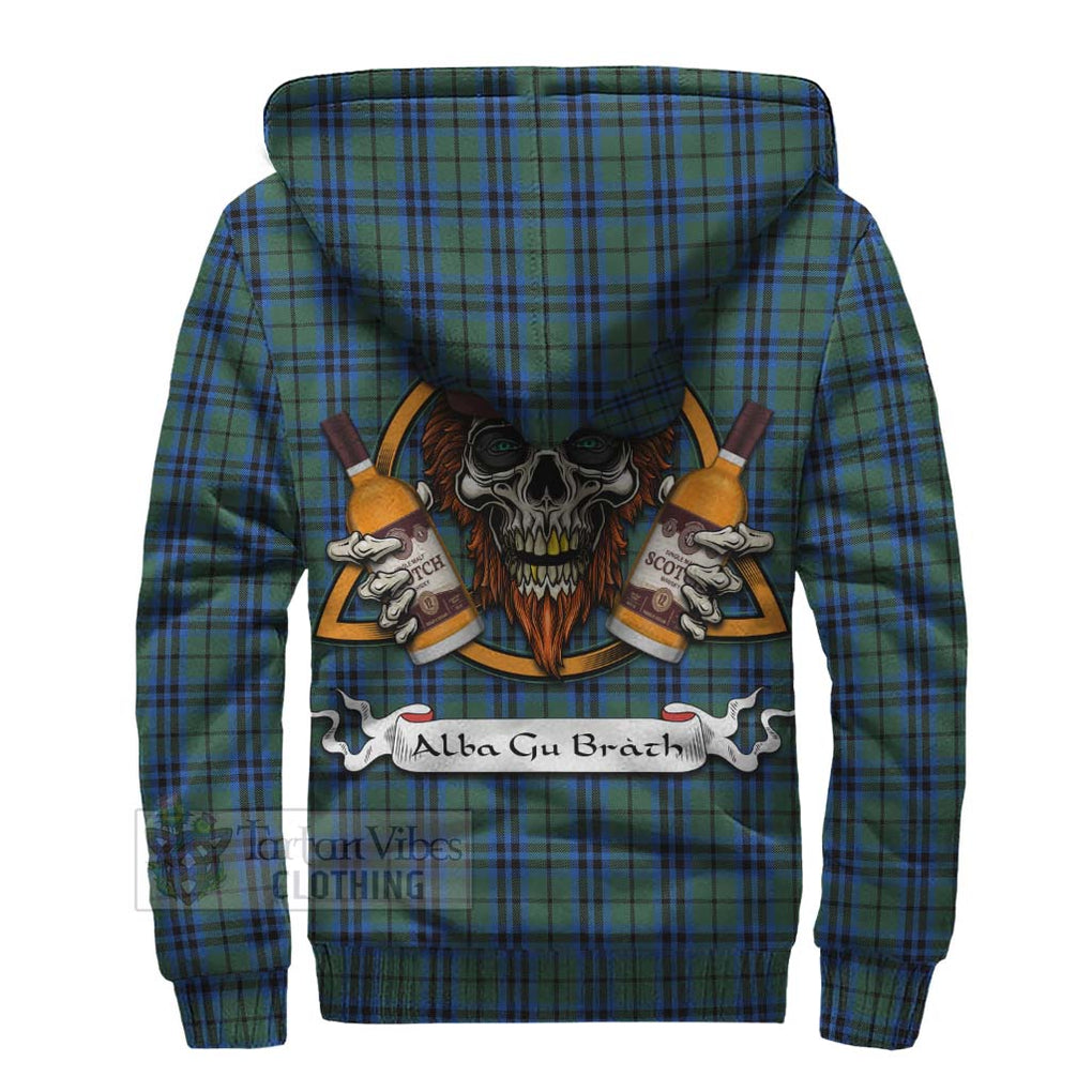 Tartan Vibes Clothing Keith Tartan Sherpa Hoodie with Family Crest and Bearded Skull Holding Bottles of Whiskey