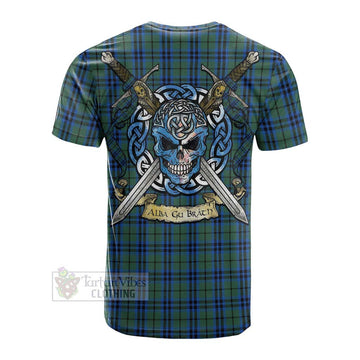 Keith Tartan Cotton T-shirt with Family Crest Celtic Skull Style