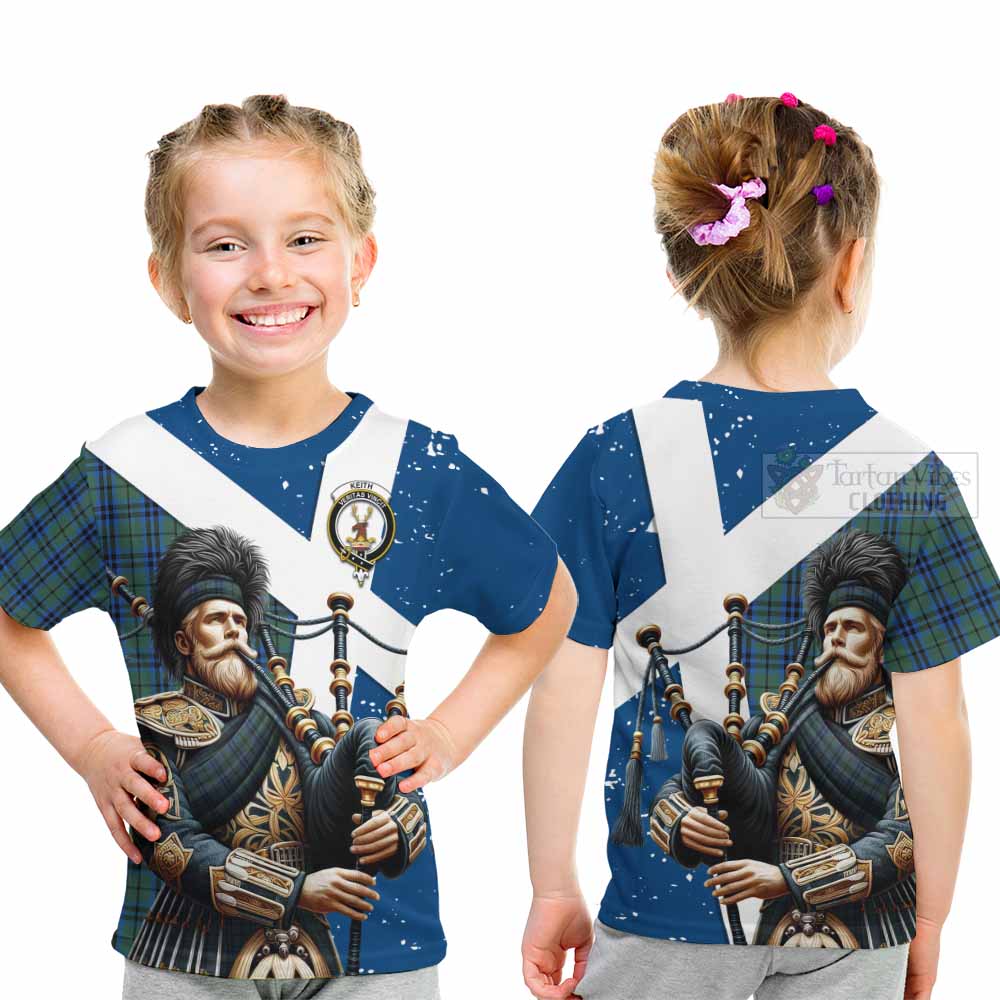 Tartan Vibes Clothing Keith Tartan Kid T-Shirt with Family Crest Scottish Bagpiper Vibes