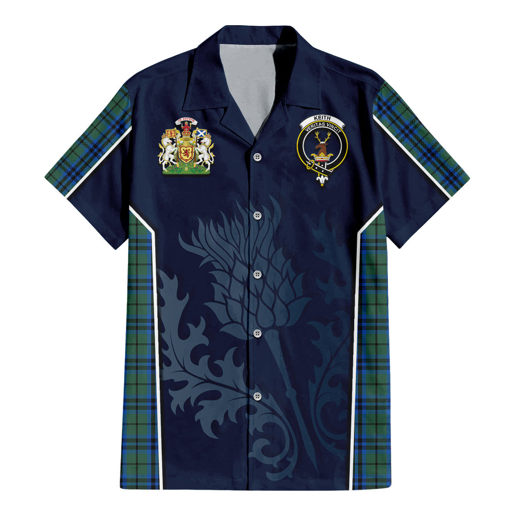 Tartan Vibes Clothing Keith Tartan Short Sleeve Button Up Shirt with Family Crest and Scottish Thistle Vibes Sport Style