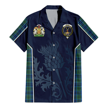 Keith Tartan Short Sleeve Button Up Shirt with Family Crest and Scottish Thistle Vibes Sport Style