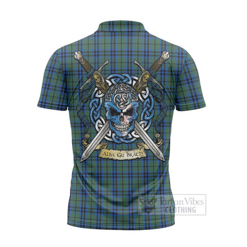 Keith Tartan Zipper Polo Shirt with Family Crest Celtic Skull Style