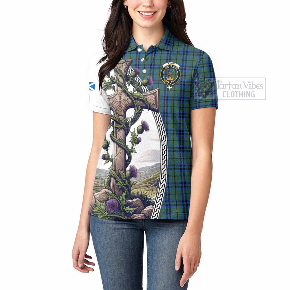 Tartan Vibes Clothing Keith Tartan Women's Polo Shirt with Family Crest and St. Andrew's Cross Accented by Thistle Vines